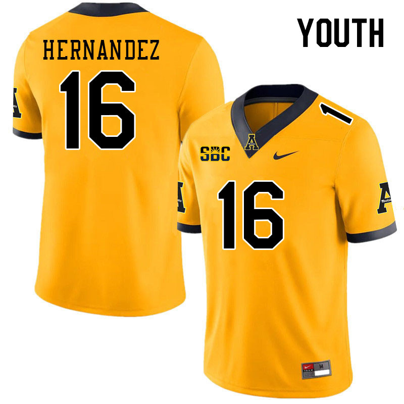 Youth #16 David Hernandez Appalachian State Mountaineers College Football Jerseys Stitched Sale-Gold